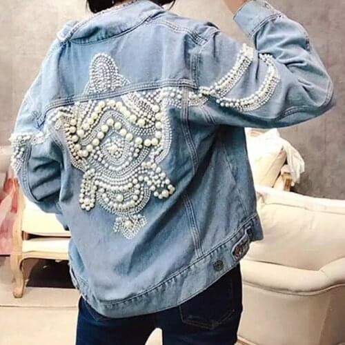 DUISNENA denim jacket long sleeve casual women coat autumn outerwear boho female jacket hip hop pearl inlaid coat