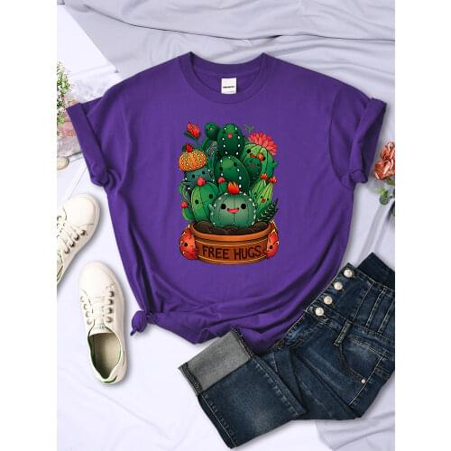 Women Fashion Free Hug Plants Cactus Print Womens Female Graphic T Shirt T-Shirt Streetwear Camisas Tee Shirt Tees T-shirts