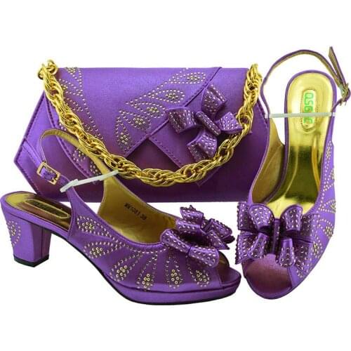 Purple Color Ladies Italian Shoes and Bag Set shoes high heels women Italian Shoes with Matching Bags High Quality Party MM1081