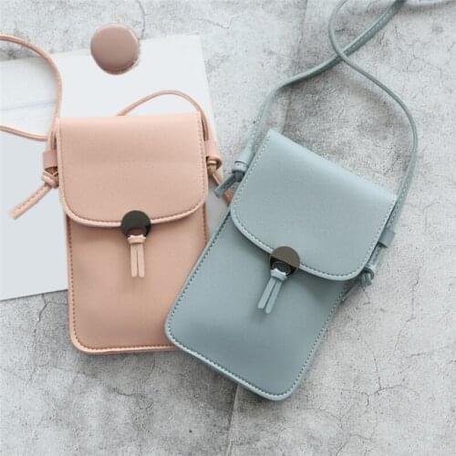 Women Shoulder Bag Touch Screen PU Leather Hasp Single Strape Flap Solid Color Phone Cards Holder Girls Crossbody Bag