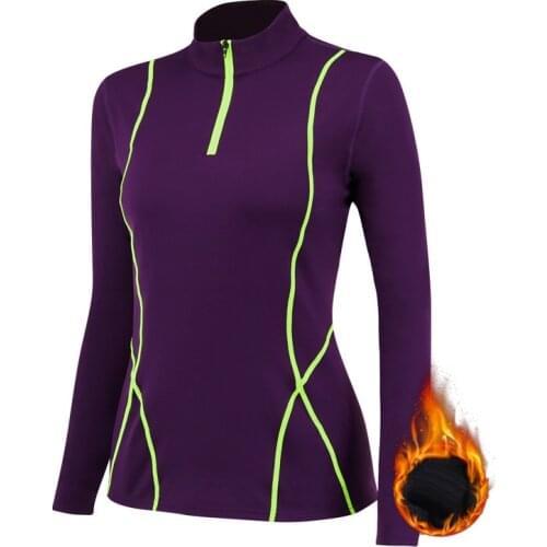 Stand Collar Half Zipper Long Sleeve Running Shirts Women Warm Fleece Yoga Gym Stretch T-shirts Quick Dry Fitness Tees Customize