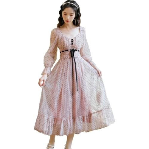 2021 Fashion Designer Summer Party Dress Womens V-Neck Long-Sleeve Mesh Polka Dot Vintage Midi Dress