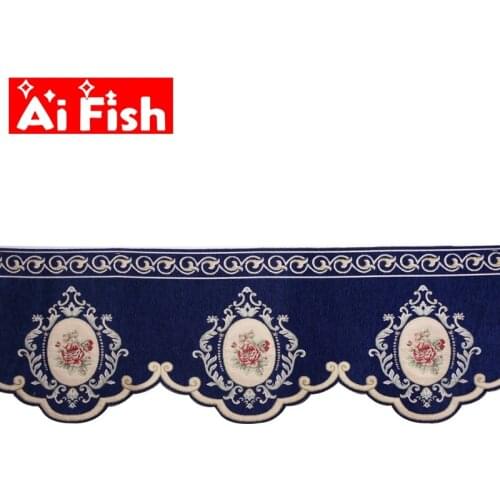 1 Piece Navy Blue Window Valance Fabric Chenille Jacquard Flowers Embroidery Only Material Coffee Short Kitchen Curtains DL034#3