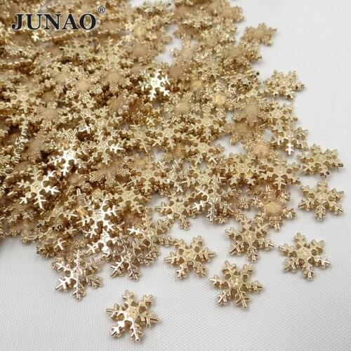 JUNAO 12mm Snowflake Hotfix Gold Color Rhinestones Patches Hot Fix Metal Motifs Iron On Patches Clothes Applique 100pcs