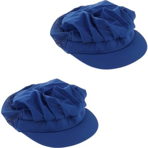 2xBlue Breathable Top Catering Baker Kitchen Cook Chef Hat Cap Adjustable A