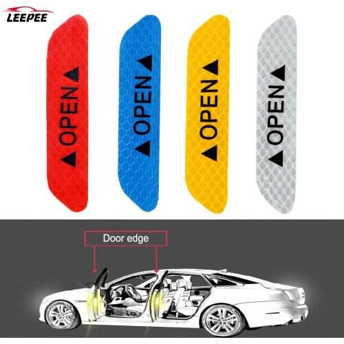 4Pcs/set OPEN Universal Warning Mark Exterior Accessories Reflective Strips Reflective Tape Car Door Stickers