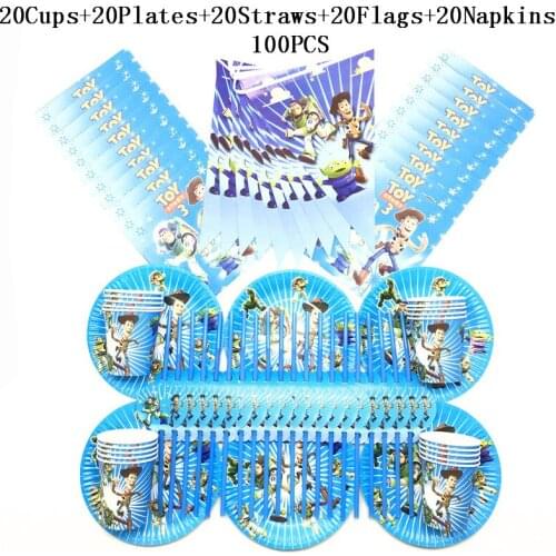40/60/90/100PCS Happy Birthday Kids Cartoon Disney Toy Story Baby Shower Party Decoration Set Banner Straws Cups Plates Supplies