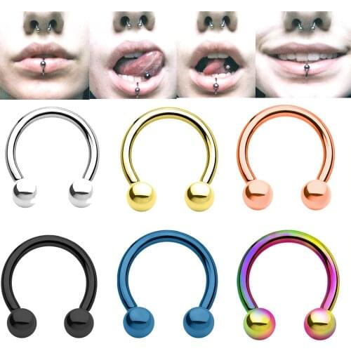 6 Pieces Anodized Circular Barbell Horseshoe Piercing CBB Septum Lip Labret Eyebrow Nose Ring Nipple Piercing Body Jewelry 16g