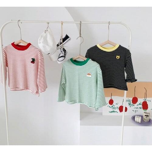 2 3 4 5 6 Years Toddler Girl Shirts Casual Korean Striped Long Sleeve Tops for Girl Kids Clothing Autumn Baby Boy T-shirts Tees