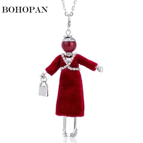 Bohopan Lovely Statement Dress Doll Pendants Necklace Girl Long Sweater Chain Kawaii Fashion Necklace Collar Jewelry Accessories