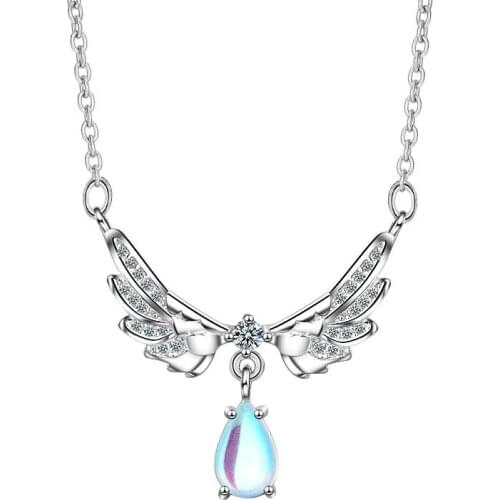 XIYANIKE 925 Sterling Silver High Quality The Wing Of Angel Dazzling Rhinestone Jewelry Pendant Necklaces For Women Gift Wedding