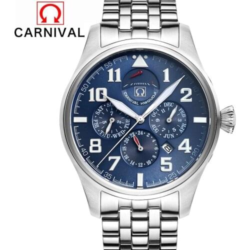 Carnival Top Brand Luxury Sapphire Luminous Men Watches Automatic Mechanical Clock Man Stainless Steel Waterproof 100M Watch