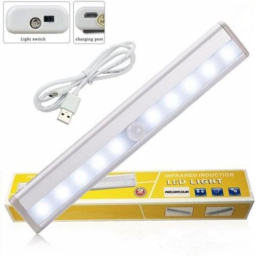 CLAITE Portable 6/10/20LED USB Rechargeable Light Sensor & PIR Mtion Cabinet Closet Light Night Lamp for Kitchen Stairs Wardrobe