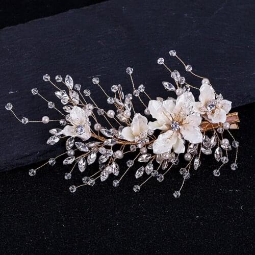 Flower Hair Clip Wedding Bridal Hair Ornament Accessories Handmade Pearl Head Decoration Pearl Women Hair Jewelry Tiara