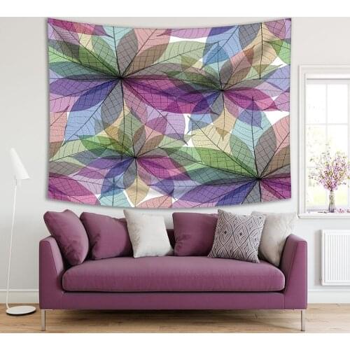 Tapestry Modern Artwork Abstract Leaves Summer Nature Futuristic Decor Blue White Pink