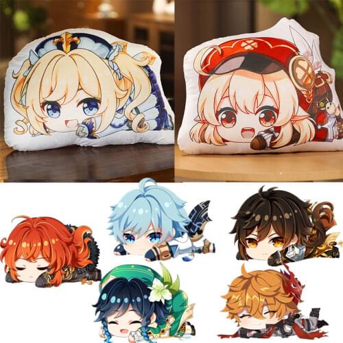 18 Styles Anime Genshin Impact Plush Pillow Doll Lumine Diluc Kawaii Cartoon Hu Tao Zhong Li Barbatos Cosplay Accessories