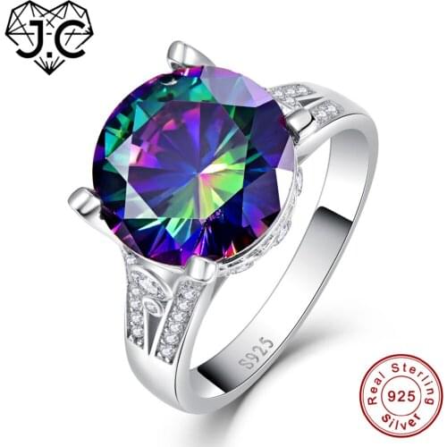 J.C Unisex Fashion Shiny Fine Jewelry Wedding Classic Style Rainbow & Ruby Topaz Solid 925 Sterling Silver Ring Size 6 7 8 9