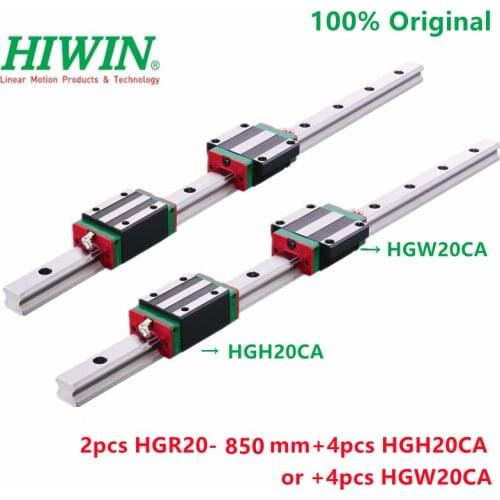 100% Original HIWIN 2pcs linear guide rail HGR20 -850mm + 4pcs HIWIN HGH20CA Or + 4pcs HGW20CA linear blocks HGH20 HGW20
