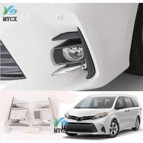 Car Front Fog Light Cover Trim For Toyota Sienna 2018 2019 2020 ABS Chrome Head Foglight Lamp Strip Sticker Styling Accessories