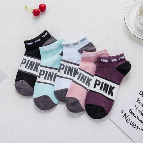 5 pairs Pink Motion Socks Colorful Funny Socks pink letter football Creative Letters Boat Socks Harajuku Streetwear Ankle Socks