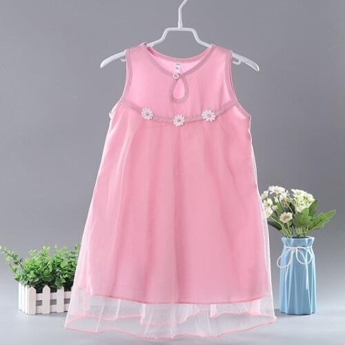 Summer New 2021 Girls Dresses Kids Baby Girls Sleeveless Mesh Patchwork Flower Layered Dress Floral A-line Dress Summer Dresses