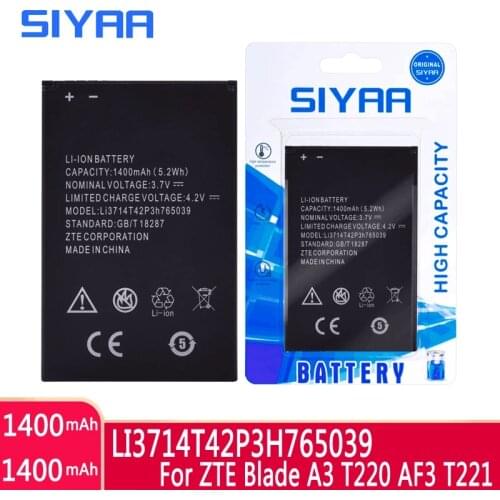 Original SIYAA Battery LI3714T42P3H765039 For ZTE Blade A3 T220 AF3 T221 A5 AF5 High Replacement Battery Real Capacity 1400mAh