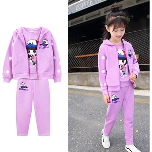 Autumn 3pcs/set tracksuit for girls teenage clothing set zipper sports clothes for girls children tracksuit kid sport suit 4-12T