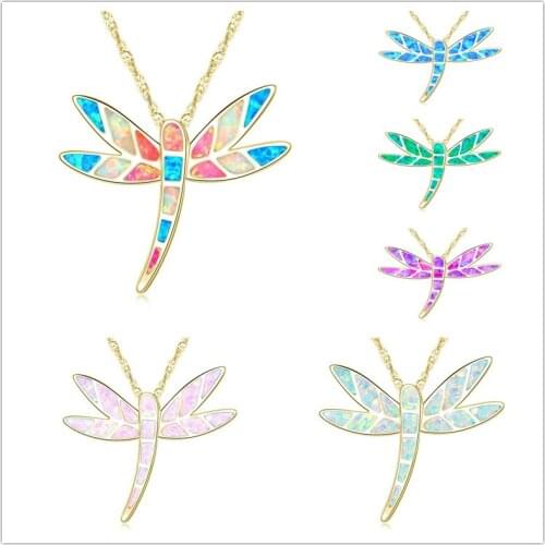 Acrylic Color Opal dragonfly Necklaces for Women Long Wild Clavicle Chain Animal Pendant Necklace Refined Stylish Mujer Gift