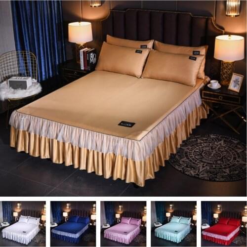 2020 Princess Bedding Solid Bed Skirt Pillowcases Bed Sheets Mattress Cover King Queen Full Twin Size Bed Cover 10 patterns