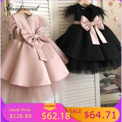 Kids Puffy Ball Gown Kids Satin Bow Knot First Communion Dress Puffy Layers Tired Girl Pageant Dress Kids Flower Girl Dresses