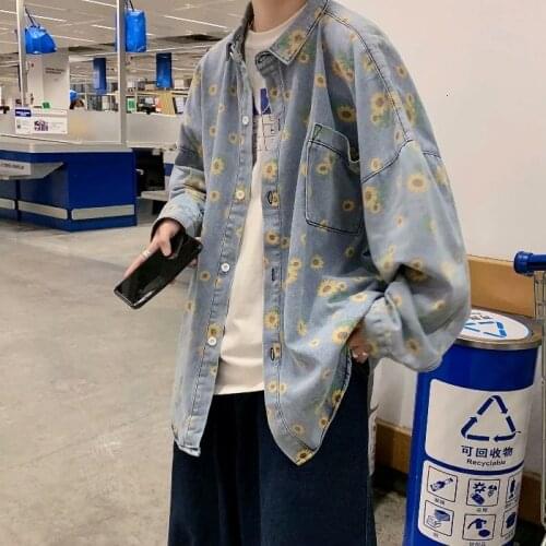 Printed Daisy Shirt For Men Fashion Casual Spring Long Sleeve Shirts Loose Coat Classic Simple Tide Brand Male Clothes Thin