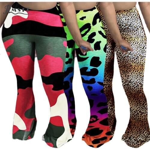RMSFE 2020 Chic Camouflage Leopard Energetic Tight Solid Long Pants Holiday Sexy Casual Button Lady Long Pants