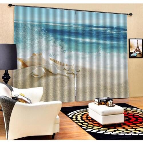 Blue beach curtains wave nature scenery ature Art Print, Drapes Living room Bedroom Decor 2 Panels Hooks Window Curtains