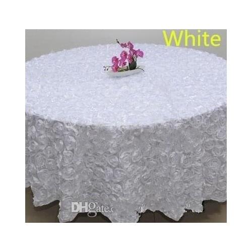 Wholesale 120 inches white color Wedding Table Cloth Round Overlays 3D Rose Petal Round Tablecloths Wedding Decoration 10pcs/lot