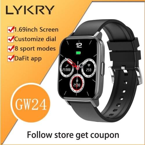 LYKRY New GW24 Women Smart Watch Men 1.69inch Screen IP68 Waterproof Watches Wristband Heart Rate Blood Pressure For Android ios