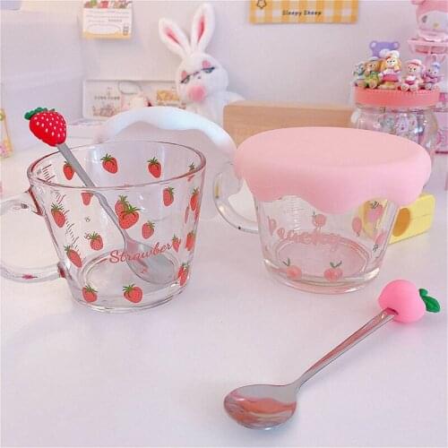 Mug Cute Strawberry Peach Holding Cup Glass Bowl Breakfast Cereal Student Girl Milk Coffee Oatmeal Heat Resistant Kawaii