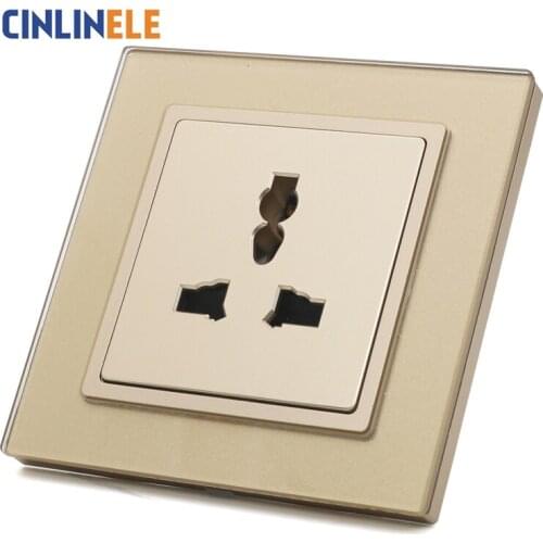 Gold Glass Panel Universal Socket 3 Hole 10A Same Color As Touch Switch Customizable Siamese Switch & Socket 90-250V
