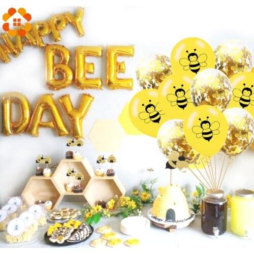 1Set Honeybee Series Balloons Bee Cake Topper Baby Shower Mommy To Bee Lovely Paper Banner Kids Gift Birthday Party Decoration