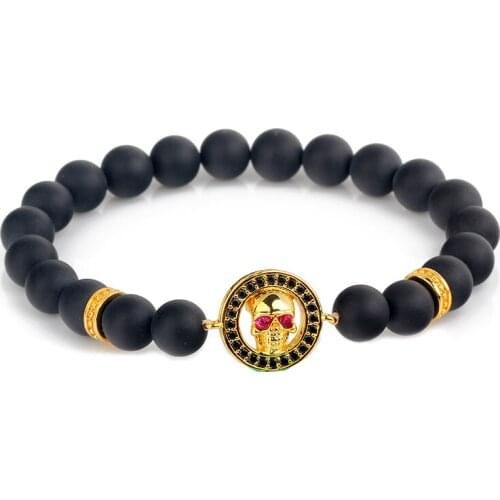 High Quality Pave CZ New Skull Charms With Matte Onyx Bead Bracelets Inlay Zircon Male Bracelet Men Accessories Hand Jewelry