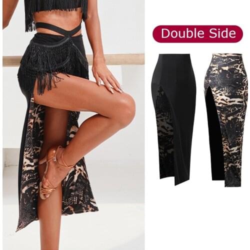 Latin Dance Skirts Adult Sexy Slit Irregular Skirt Samba Salsa Rumba Cha Cha Clothes Black Latin Practice Skirt Women DNV14159