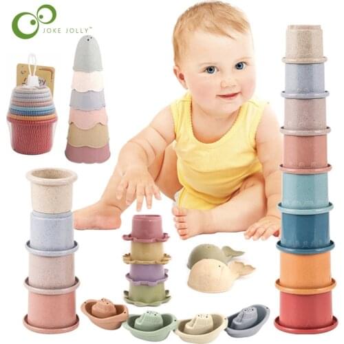 Funny Wheat Straw Hourglass Stacking Cup Science Education Bathtub Toy Stacking Ring Tower Toy Kids Education Christmas Gift ZXH