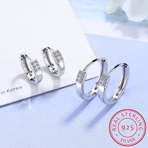 925 Sterling Silver Minimalist Geometric Zirconia Round Circle Hoop Earring For Charming Women Party Fine Jewelry Classic Gift