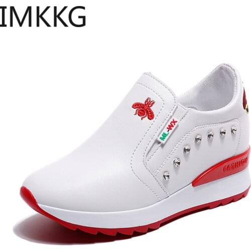 2019 pu Lady Casual black/Red Women Sneakers Leisure Platform Shoes Breathable Height Increasing crystal Shoes