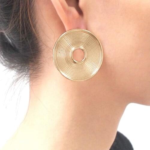 Punk Circular Rough Surface Stud Earrings For Women Statement Metal Stripe Big Earrings Jewelry Accessories Gifts UKMOC