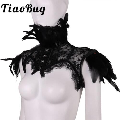 Tiaobug Women Retro Vintage Shrug Punk Gothic Feather Collar Shoulder Bolero Jacket Shrug Top Halloween Party Goth Rave Costumes