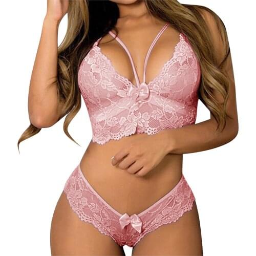Women Plus Size S-5xl Porno Lingerie Floral Lace Embroidery Splicing Bra Thong Babydoll Bodysuit Erotic Underwear 2 Piece Set