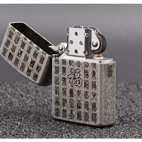 Zorro pure copper kerosene lighter ancient silver Centaurus five facet etched exquisite Chinese style gift