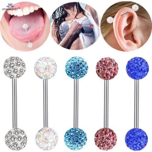 2 pcs/lot 14G Bright Bijoux Ball Nipple Ring Tongue Piercing Tongue Ring Industrial Piercing Nipple Jewelry Pircing Tongpiercing