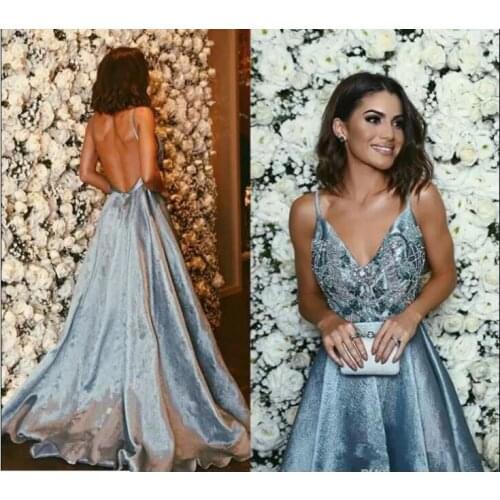 2018 New deep v-neck Gorgeous Spaghetti-Strap Sexy Prom Long Beaded Crystals Sleeveless Backless Party Gown bridesmaid dresses