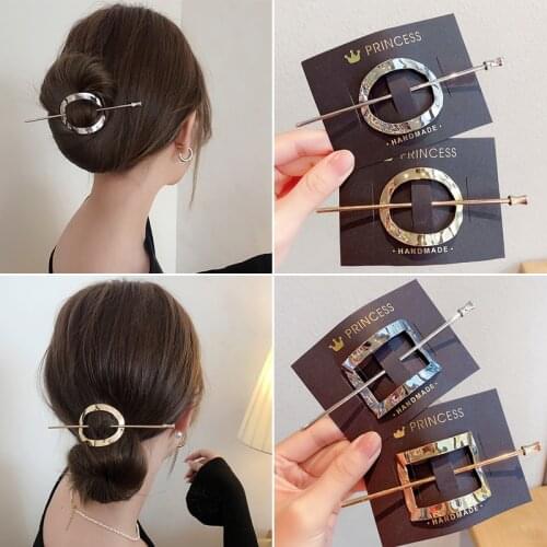 2021 Simple Geometric Hair Sticks Fashion Metal Circle Hair Clips For Women Girls Korean Gold Silver Hair Accessories Headdress